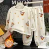 Conjunto de Terciopelo Grano de Nieve para Niños Mayores, Ropa de Casa Cálida para Niñas Otoño e Invierno, Pijamas Gruesos con Forro de Felpa para Niños Venta al por Mayor