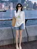 Moda de verano de moda para niña, divertida, con estampado de letras de helado, blusa de moda para mujer, top fino de manga larga, holgado y versátil