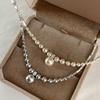 Em Stock! Colar de Pérolas de Cristal Redondo Nugget de Prata Corrente de Clavícula com Contas Gradientes Alto Brilho Corrente de Pescoço Elegante e Sofisticada