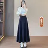Falda bodycon gris para mujer, nueva falda de punto de línea A de cintura alta para otoño, falda elegante y con caída de longitud media