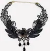 Collar de Encaje de Moda Exagerada Europeo y Americano Cadena de Collar con Colgante de Flor de Rosa Negra y Gema