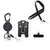 Retrátil de Fio de Aço Resistente de 3 Cantos com Fivela de Puxar Fácil Porta-Crachá com Fecho Lagosta Tira de Couro Argola para Chave Fivela de Avião
