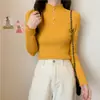 Suéter Básico para Mujer Camiseta de Manga Larga Fina de Media Cuello Alto Estilo Top Corto Otoño e Invierno