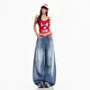 Jeans casuales relajados de pierna ancha color Naranja Juvenil # Lavado para mujer, corte holgado, adelgazantes, favorecedores, con caída, versátiles, pantalones de largo hasta el suelo
