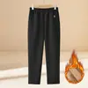 Pantalones Rectos de Abuela con Forro Polar y Engrosamiento, Pantalones Versátiles para Mujeres de Sesenta a Setenta Años de Edad Media y Mayores, Tiro Profundo Cintura Elástica Color Sólido Pantalones Largos