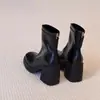 Versión de cuero suave~ Botines de suela gruesa que aumentan la altura para mujeres menudas, botines estilo Martin de tacón grueso, botines franceses delgados de punta cuadrada