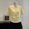 Top Casual y Elegante de Bloques de Color a Rayas Off-Shoulder Falso Dos Piezas de Manga Larga con un Diseño de Moda para Otoño, Versátil Top de Manga Corta de un Hombro