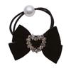 Lazo de terciopelo vintage con diamantes de imitación para el cabello, elegante y exquisito anillo negro para el cabello, coleta baja para la parte posterior, accesorios para el cabello para mujeres
