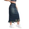 Fábrica Transfronteriza Personalizada Falda de Mezclilla Retro Americana de Cintura Alta con Flecos para Mujer Falda de Mezclilla de Longitud Media Línea A que Cubre la Cadera