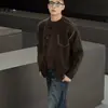 Cardigan de Tricô Masculino Outono/Inverno Estilo Retro Old Money, com Design de Costura Exposta, Caimento Relaxado, para Usar em Camadas