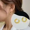Brincos de Aço Titânio Estilo Francês Inoxidável Banhado a Ouro 18K Brincos de Coração Versáteis para Mulheres