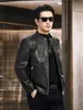 Nueva chaqueta casual de cuero genuino Haining para otoño e invierno, estilo de negocios ligero, cuello alto, chaqueta corta de motociclista para hombre