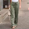 2023 Pantalones de Algodón de Pierna Ancha para Mujer Verano Aliexpress Amazon Cintura Elástica Color Sólido Pantalones Sueltos Mujer