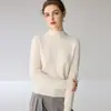 Suéter de cuello semi-alto 100% cachemir para mujer, nuevo suéter base de color liso ajustado para otoño e invierno, top de punto de manga larga