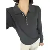 Outono de 2026 Novo Estilo Gola Polo Botões de Desejo Puro Chic de Alta Qualidade Manga Longa Malha Camada Base Top Suéter Fino Feminino