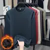 Camiseta masculina de inverno com forro de fleece, gola redonda, corte solto, versátil, casual, confortável, cor sólida, quente e espessa para aquecimento extra, camiseta estilo masculino para o inverno