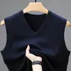 Chaleco de Lana de Color Puro Otoño e Invierno para Hombre con Cuello en V Prendas de Punto Base Prendas de Punto Chaleco para Hombres de Mediana Edad y Mayores Ropa para Papá