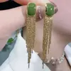 Pendientes Largos con Borlas de Goteo de Aceite Verde Estilo Coreano para Mujer que Muestran la Piel Blancos de Lujo Moda Elegantes Pendientes Pendientes de Diseño Nicho