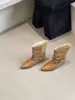 []2026 Otoño/Invierno Nuevas Botas de Tobillo de Punta con Tacón Oculto Hebilla Europea y Americana Botas de Moda Patchwork