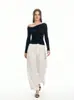 Tencel + Lã 2026 Cor Sólida Assimétrica Ombro a Ombro Manga Longa Camiseta Base Feminina Casual Primavera/Verão Nova Moda