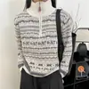 Nuevo Suéter de Punto para Mujer Estilo Europeo Fair Isle Bloques de Color Rojo Año Nuevo Cuello Semiabierto Cuello Alto, Suéter Grueso de Moda y Versátil