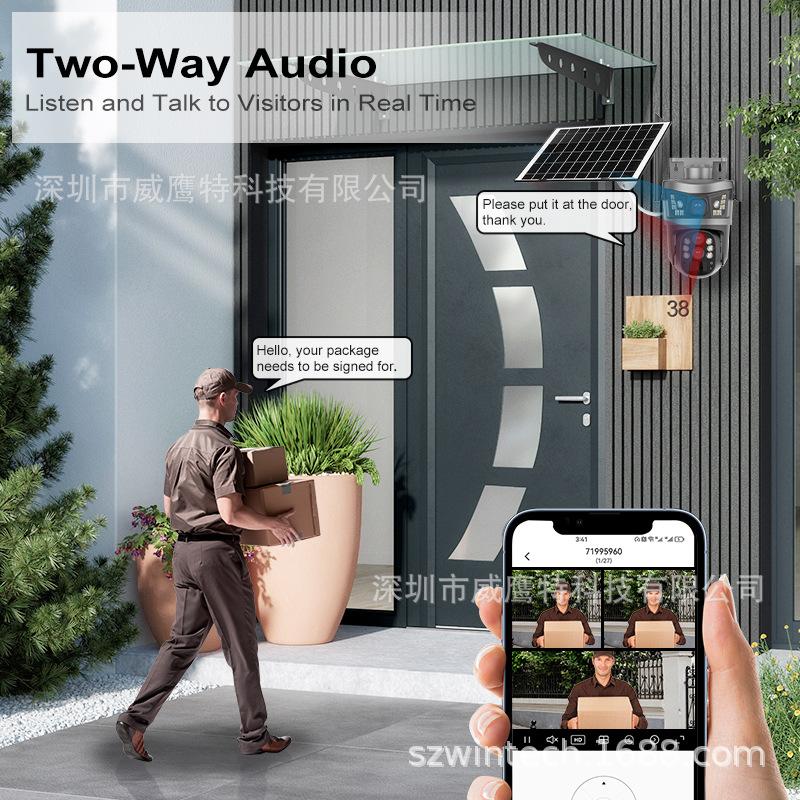 太阳能4G全景V380监控器无线手机远程室外双镜头枪球联动双