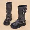 Botas Longas Femininas 2026 Novas Botas de Princesa Outono/Inverno Botas de Cano Alto Retrô Botas Martin Botas Longas Estilosas Infantis de Cano Único