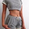 2023 AliExpress eBay Explosões Moda Barriga Gola Redonda Manga Curta Shorts Terno Cinza Chenille Preto