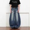Jeans Larga de Gato Lavado Estilo Americano High Street Scimitar Unissex Marca de Moda Street Versátil Casual Solto Calças Foice