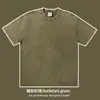 Camiseta Amazon transfronteiriça vintage lavada desgastada cor sólida manga curta, unissex corte solto peso pesado ombro caído camiseta básica