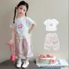 Conjunto de Ropa para Niñas 2026 Nuevo Estilo Coreano Moda Cereza Manga Corta Conjunto de Dos Piezas para Niñas Jóvenes Ropa de Verano