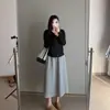 Saia Guarda-Chuva Estilo Coreano Elástica Cintura Alta Comprimento Médio Saia Guarda-Chuva Primavera e Verão Versátil Casual Solta Emagrecedora para Mulheres
