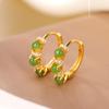 One Deer Silver S925 Prata Esterlina Banhado a Ouro Hetian Jade Jade Contas Redondas Incrustadas Clipe de Orelha Brincos Pequenos e Requintados da Moda para Todos os Tipos