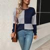Amazon Ropa Europea y Americana 2024 Otoño Nuevo Jersey de Punto Texturizado de Manga Larga con Bloques de Color y Cuello Redondo para Mujer