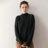 Suéter Feminino de Caxemira com Borda Enrolada Gola Alta Meia Pulôver Outono e Inverno Padrão Onda Nova Tricô Jacquard Manga Longa Base