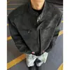 Jaqueta Masculina de Couro PU Tie-Dye com Gola Alta Estilo Motociclista Americano Tamanho Plus Tendência Primavera Jaqueta Casal Baseball Jaqueta de Trabalho