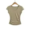 Camiseta de Manga Curta com Decote em V para Mulheres 2026 Verão Novo Estilo Simples e Versátil Elegante Cintura Marcada Afinando Top