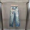Conjunto de Malha com Estampa Inspirada em Design de Primavera e Verão para Mulheres, Manga Longa, Combinado com Corrente de Renda e Jeans com Estampa 3D