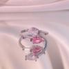 Novo anel aberto de amor rosa com diamante e zircônia doce e cool, design de nicho, senso de design, luxo leve, anel totalmente cravejado de diamantes, alto senso