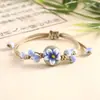 Pulsera de Cerámica Hecha a Mano con Cuentas, Estilo Antiguo Étnico, Flor Incrustada en Piedra, para Mujeres, Estilo a Juego para Novias, Diseño Tejido, Suministro Directo del Fabricante
