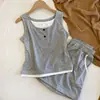 Pijama de Viscose para Mulheres, Estilo Coreano de Verão, Conjunto Simples de Regata e Shorts, Fino e Casual para Usar em Casa ou Fora