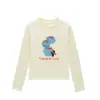 Camiseta blanca de cuello redondo, hombros normales, manga larga para mujer, nuevo estilo primavera y otoño, estampado de dibujos animados de nicho, corte ajustado, top favorecedor para chicas a la moda