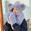 Bonito Gorro de Peluche Otoño e Invierno para Mujer, Set de Tres Piezas con Bufanda y Guantes, Gorro Integrado Forrado de Felpa y Engrosado, Resistente al Viento y Cálido para Exteriores