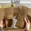 Sapatos Femininos Birkenstock-Style de Couro Genuíno com Aumento de Altura e Cobertura Total 2026 Primavera Novos Mocas Slip-On de Uso Duplo