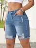 Transfronterizos, rotos, verano, pierna recta, cintura elástica para mujer, shorts de mezclilla de cinco puntos, adelgazantes y versátiles
