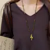 Collar de Cristal de Ojo de Tigre Chapado en Oro Real con Forma de Pony, Cadena de Suéter Vintage para el Año de Nacimiento, Accesorio de Cadena para el Cuello de Lujo Ligero de Gama Alta
