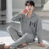 Pijama Masculino de Algodão Air Atacado Outono e Inverno Masculino Algodão Manga Longa Outono Meia-idade Tamanho Grande Sanduíche Espessado Roupa de Casa