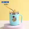 Taza de café de acero inoxidable para oficina de mascota linda de dibujos animados con tapa con taza con pajita con asa taza termo anti-quemaduras