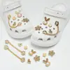 Corrente dourada girassol rosa compatível com Crocs luxo leve strass acessórios DIY flor de sapato decoração removível atacado fivela de sapato