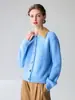 Colección de otoño e invierno: Suéter de punto para mujer 100% cachemira, cuello polo, diseño color block, versátil de doble uso, top cárdigan engrosado